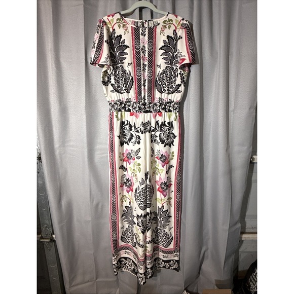 Joie Other - Joie Pineapple Floral Wide Leg Jumpsuit Womens Medium White Black Pink Crepe M